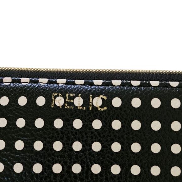 Relic Wristlet Wallet Black White Polka Dot Leather Zip Arround Credit Cards - Picture 2 of 8